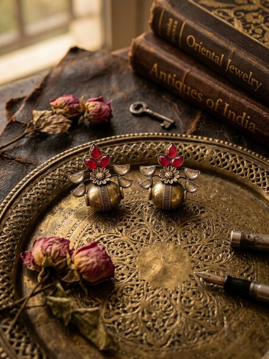 Crimson Bloom Ghungroo Stud Earrings