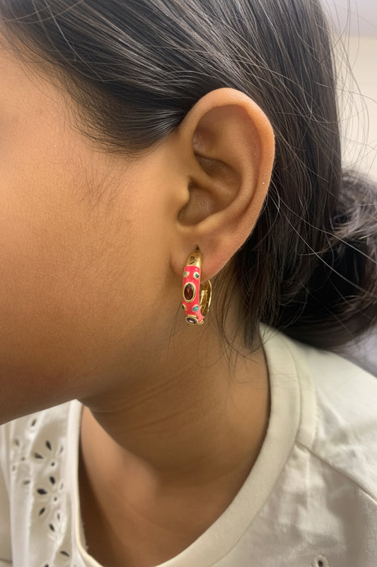 Red Enamel Crystal Hoop