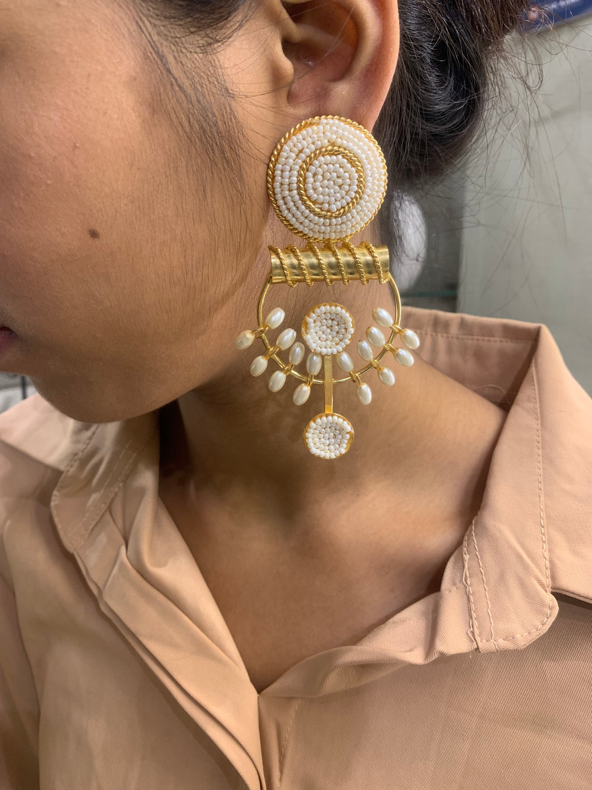 The Pearl-Beaded Artisanal Drop Earrings