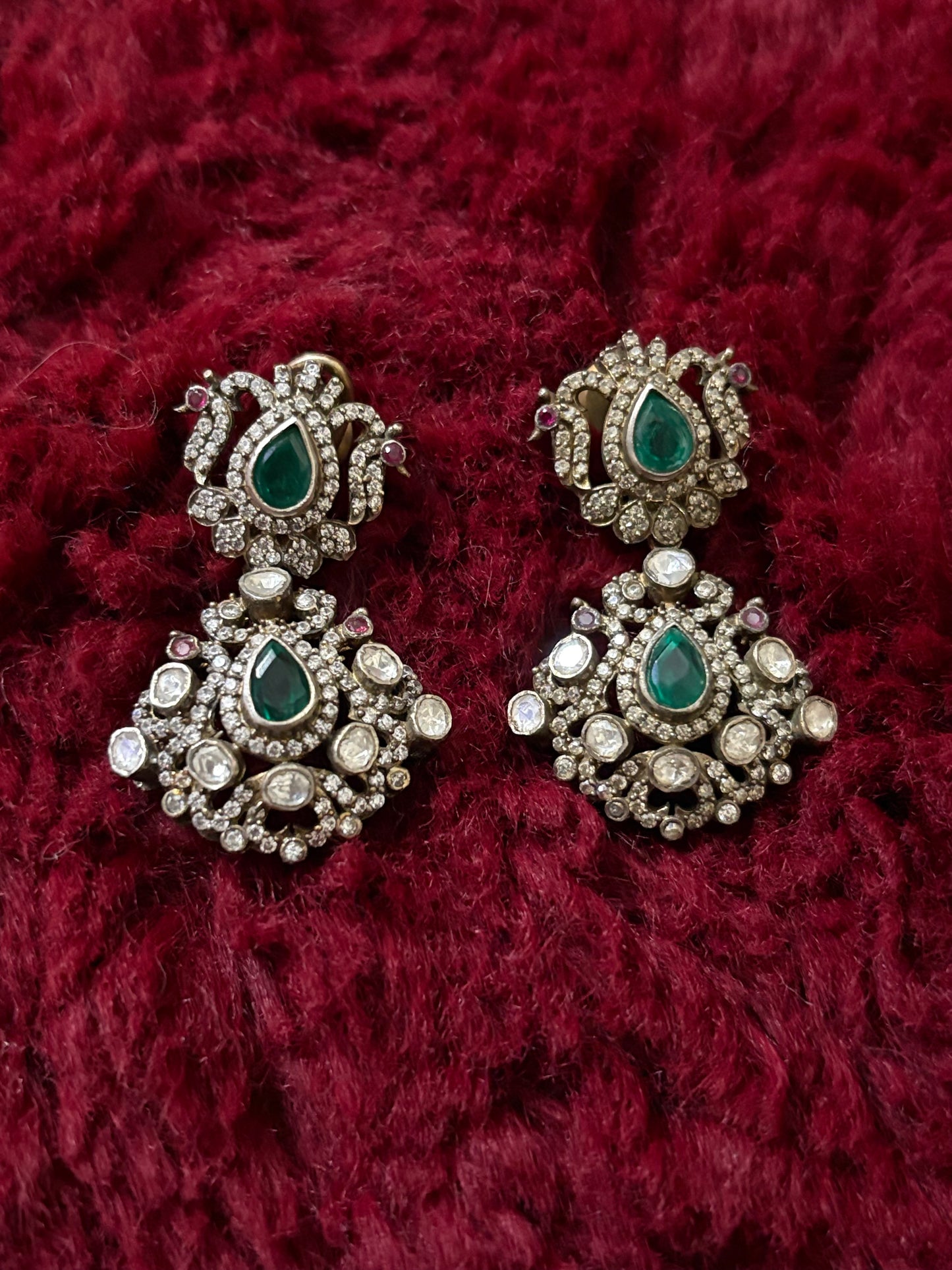 Peacock Onyx Polki Earrings
