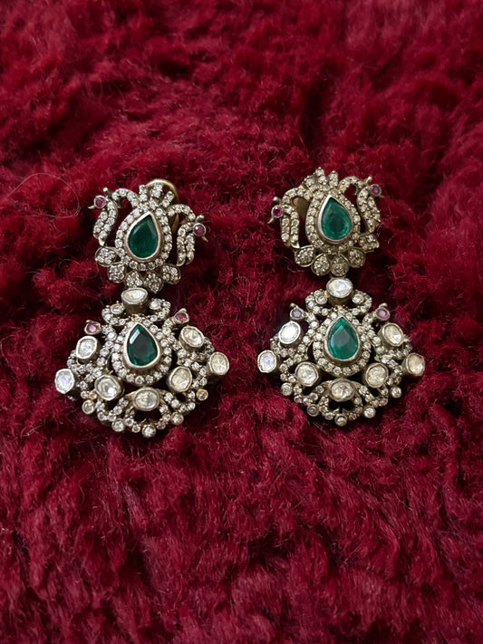 Peacock Onyx Polki Earrings