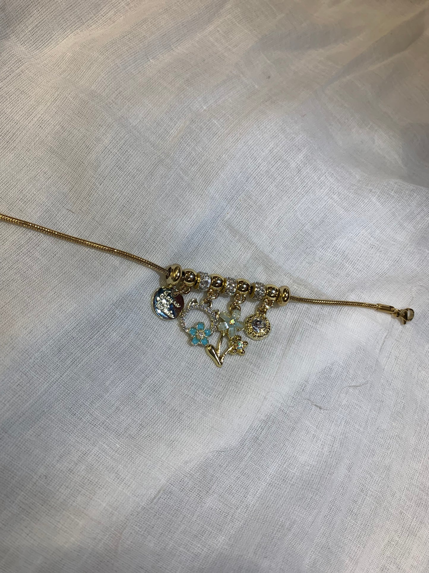 Floral & Cat Charm Bracelet