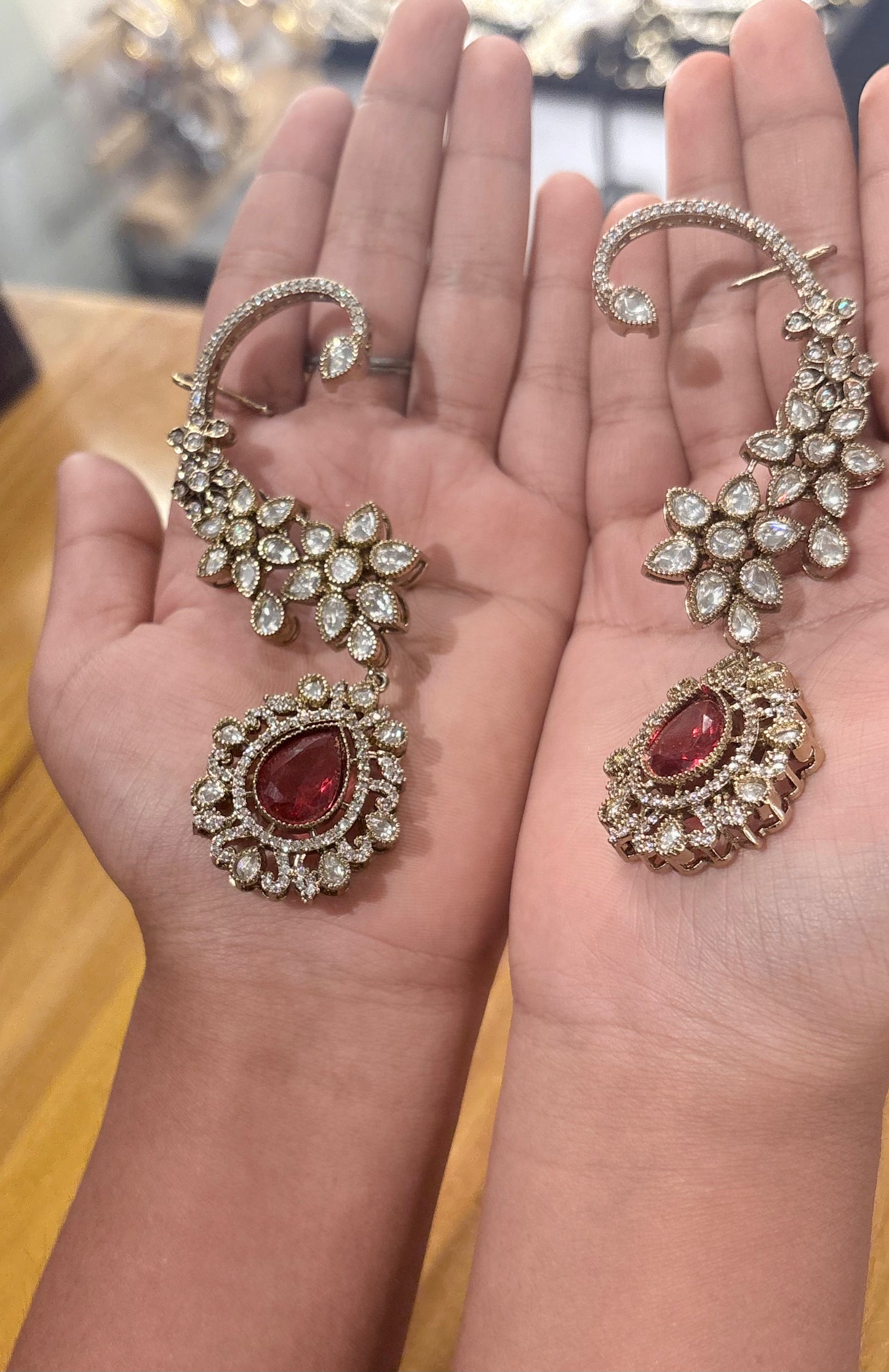 The Regal Crimson Floral Ear Cuffs