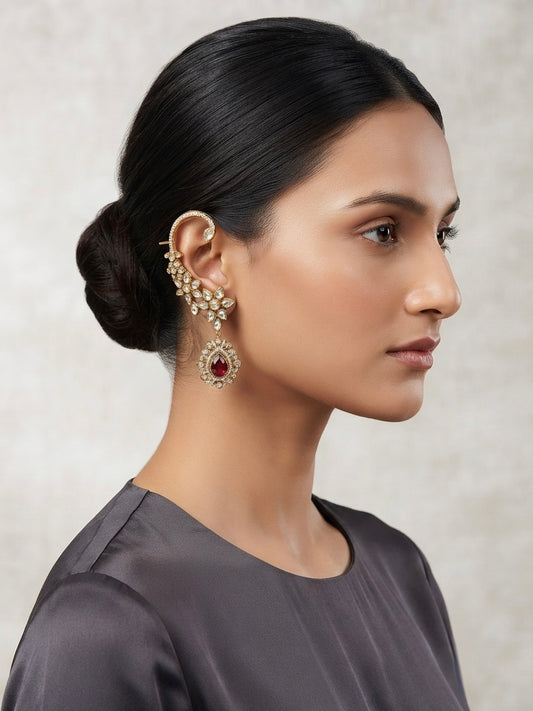 The Regal Crimson Floral Ear Cuffs
