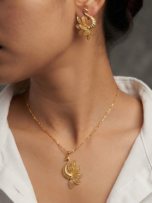 Gold Filigree Peacock Jewelry Set