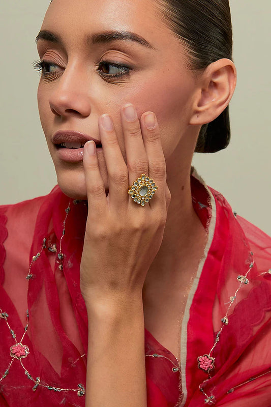 Gold Plated Kundan Polki Ring