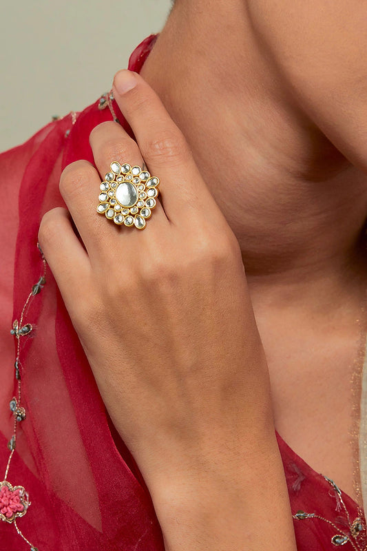 Gold Plated Kundan Polki Ring