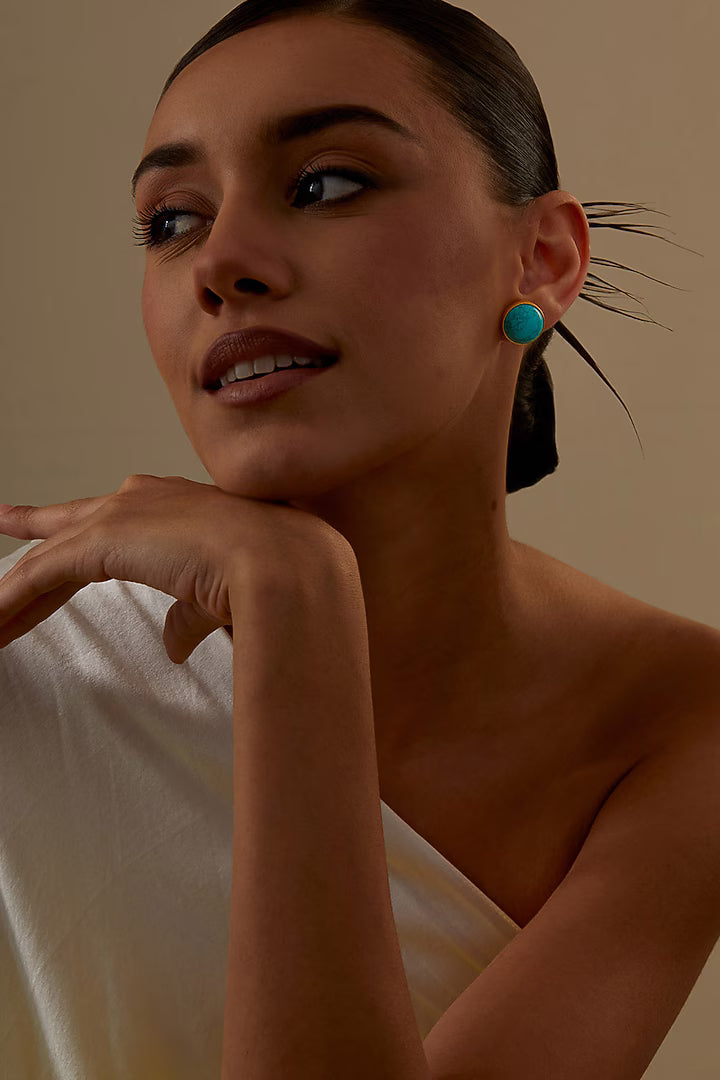 Gold Plated Turquoise Stone Stud Earrings