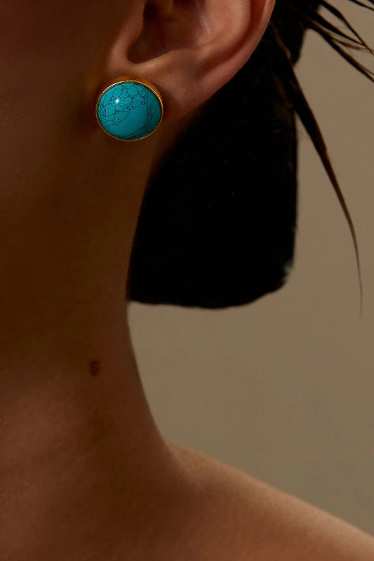 Gold Plated Turquoise Stone Stud Earrings