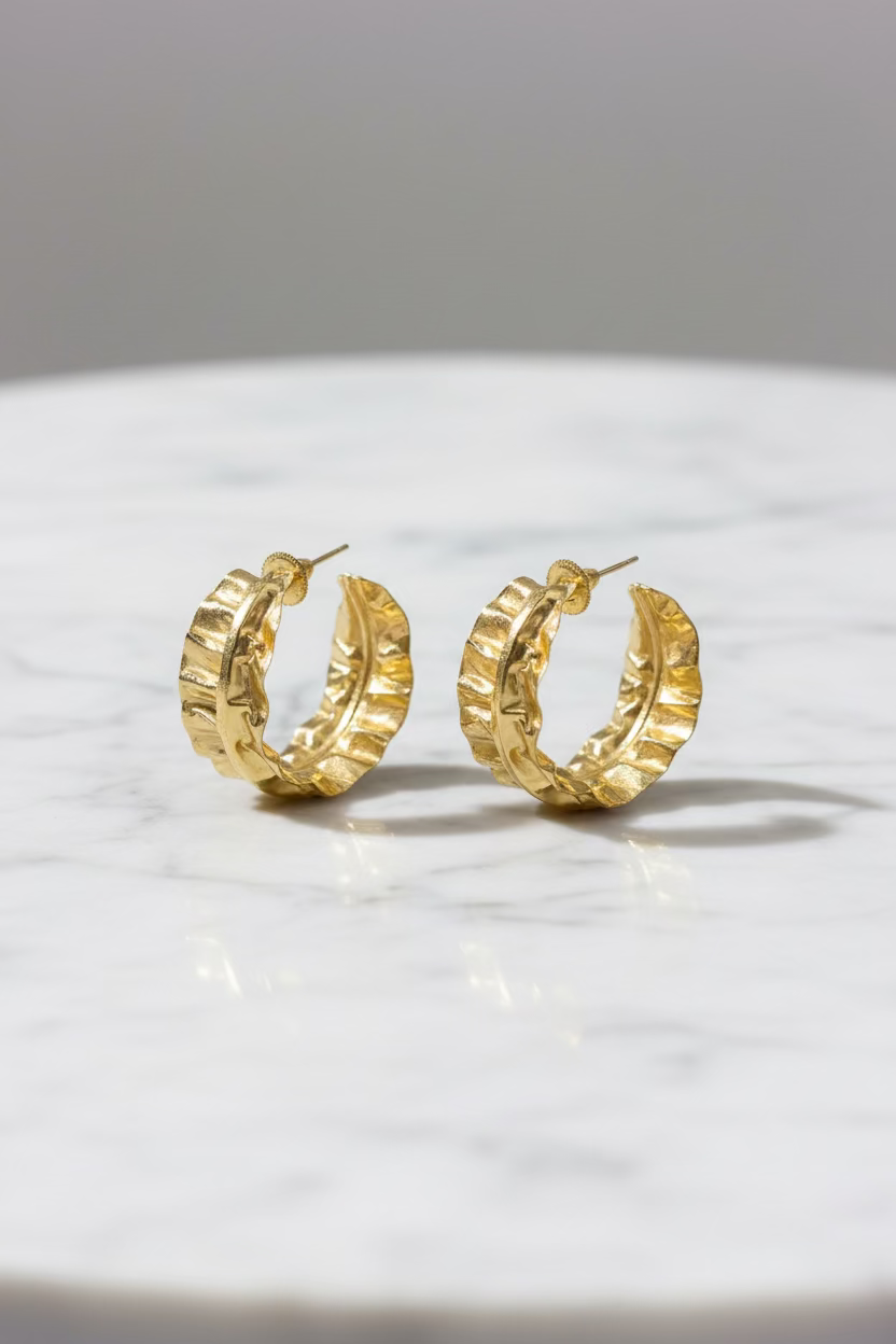 Textured Wave Gold Hoop Earrings