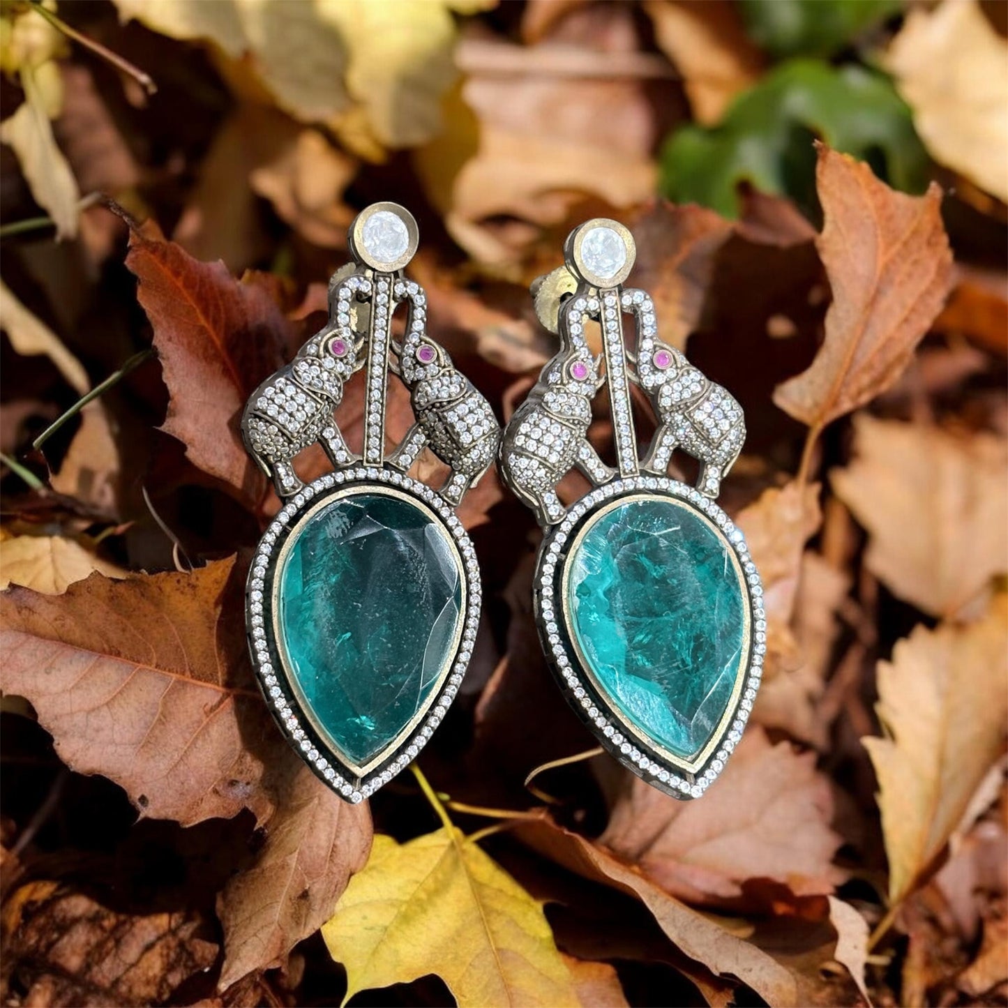Royal Elephant Teardrop Chandelier Earrings