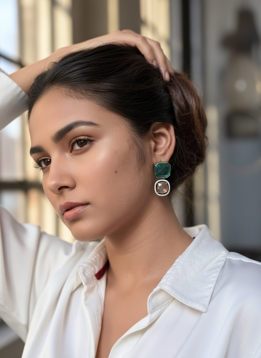 Mughal Garden Emerald & Polki Earrings