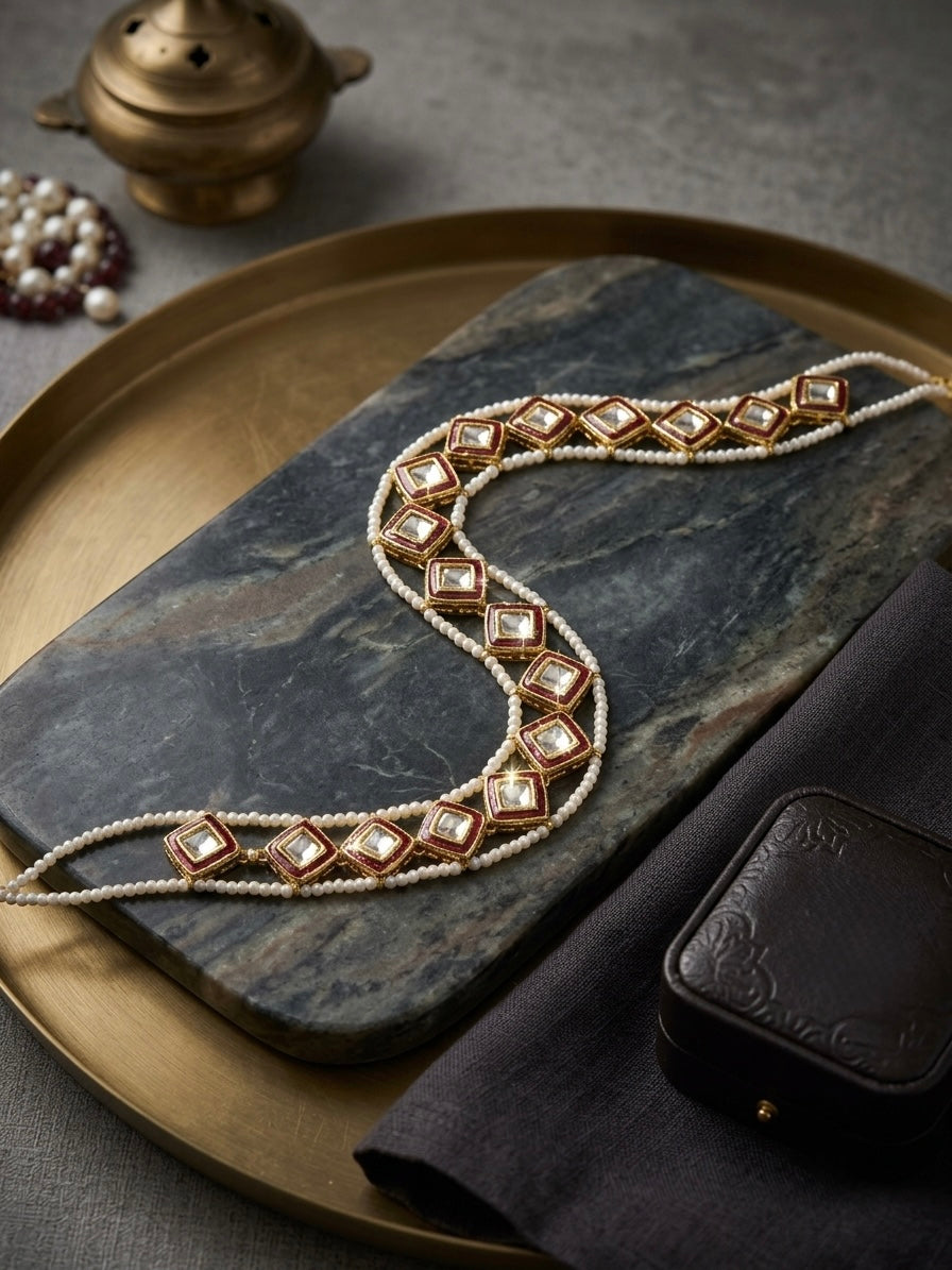Maroon Kundan Polki Kundan Sheeshphool
