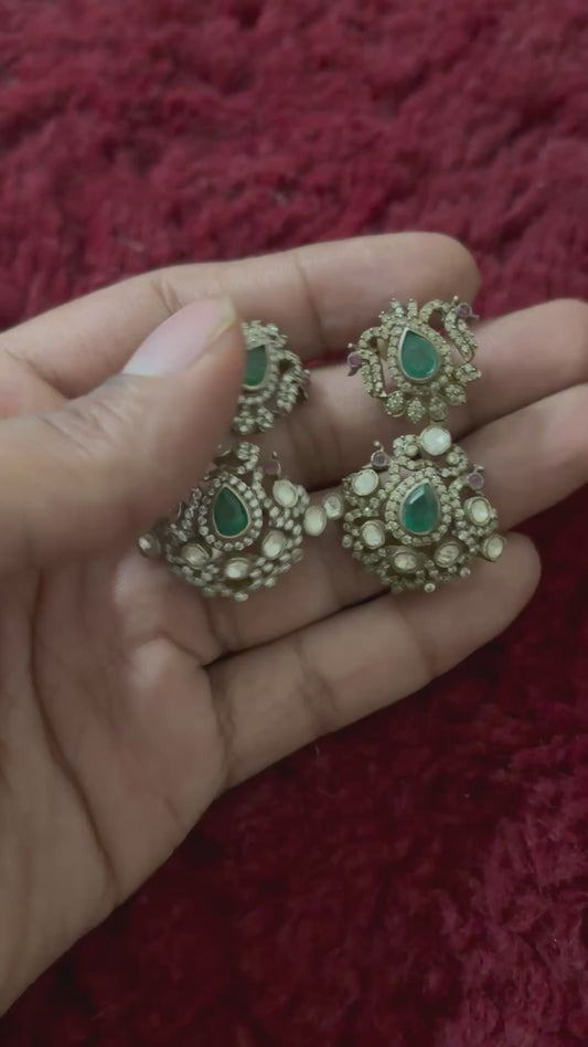 Peacock Onyx Polki Earrings